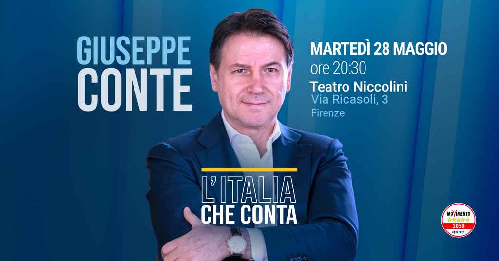 Giuseppe Conte in Toscana: martedì 28 maggio al Teatro Niccolini a Firenze
